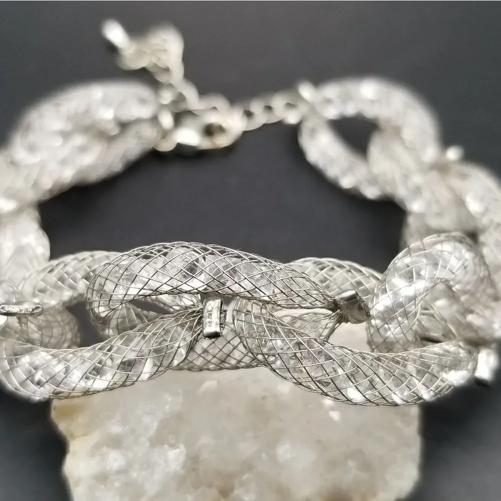 Iced Fishnet lace crystal filled twist bracelet. B429
